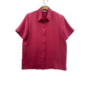 Drapers & Damons Pink Button Up Short Sleeve Collared Blouse Top Womens L